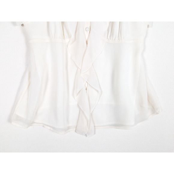 Banana Republic Top Women 12 Silk Cream Ruffle Strappy Lined Button Up Tank NWT - Picture 4 of 13